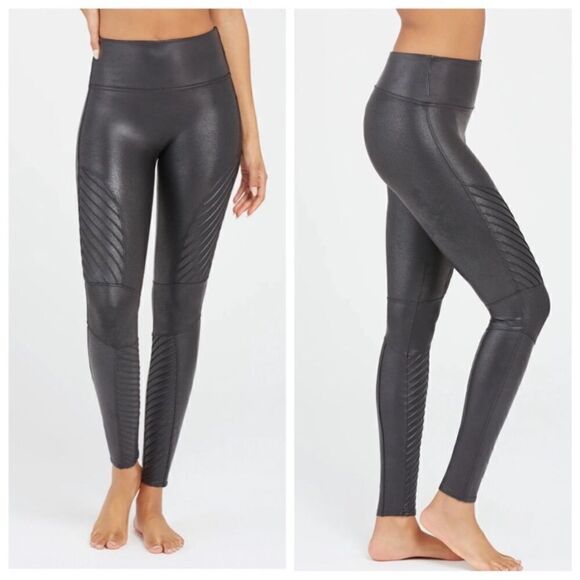 Spanx Faux Leather Grey Moto Leggings - Picture 1 of 7